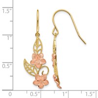 14K Two-tone Fancy Plumeria Dangle French Wire Earrings view 4