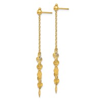 14K Yellow Gold Diamond-cut Hearts and Chain Dangle Post Earrings view 2