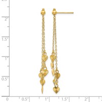 14K Yellow Gold Diamond-cut Hearts and Chain Dangle Post Earrings view 4