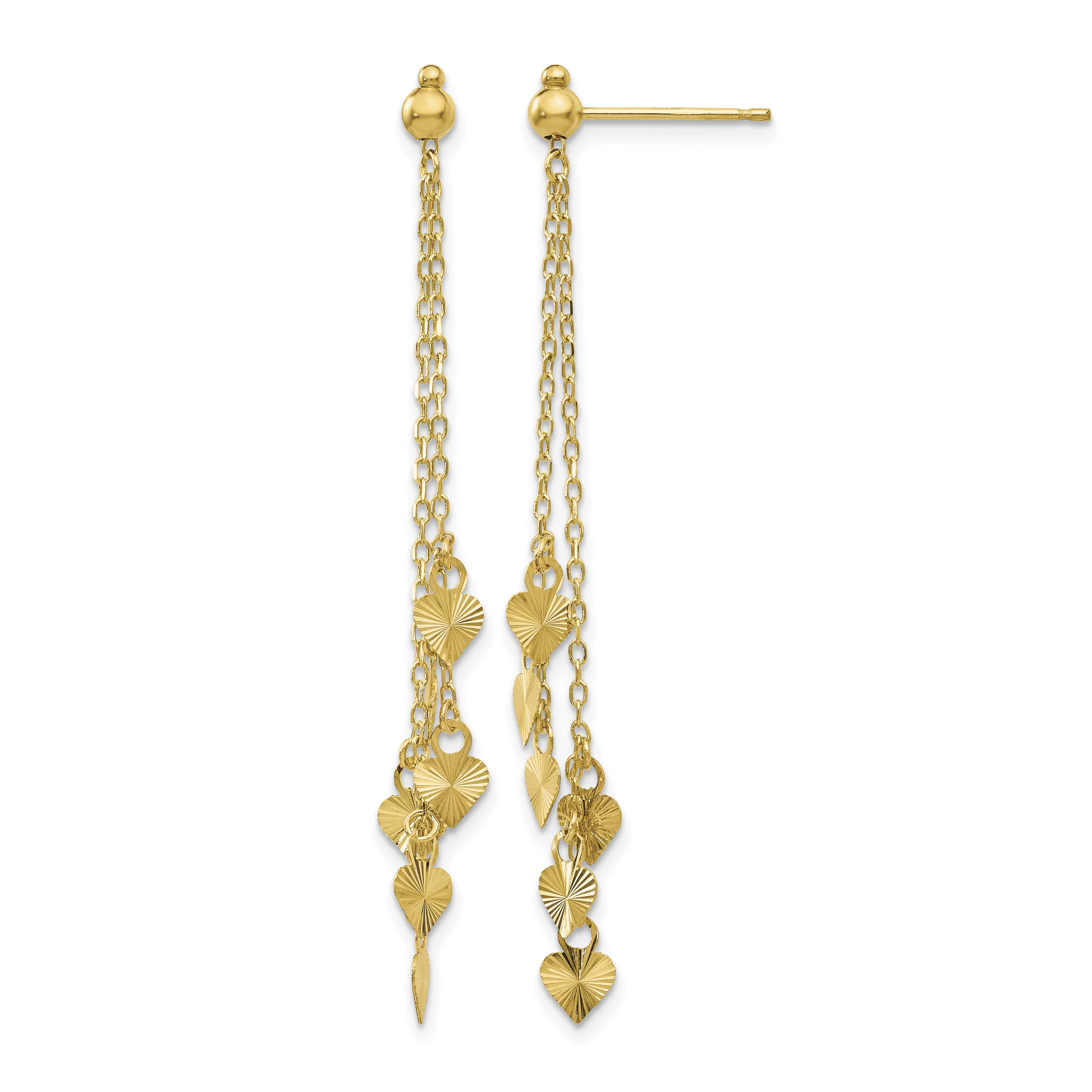 14K Diamond Cut Heart Post Dangle Earrings (TL461)