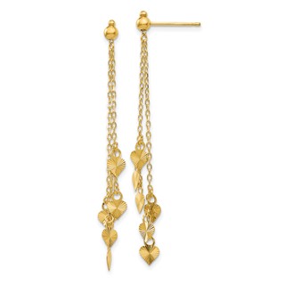 14K Diamond-cut Hearts and Chain Dangle Post Earrings