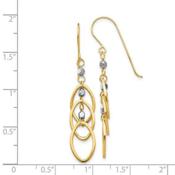 14k Two-tone Ovals and Mirror Beads Dangle French Hook Earrings
