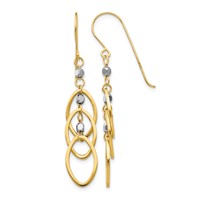 14K Two-tone Ovals and Mirror Beads Dangle French Hook Earrings view 1