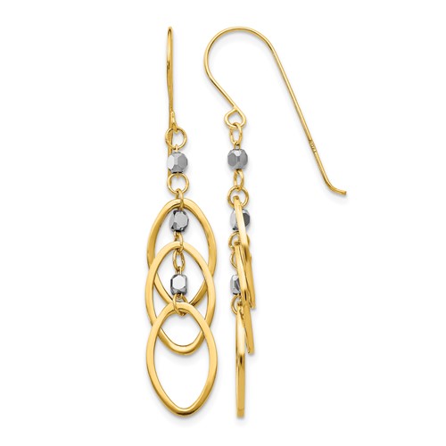 14K Two-tone Ovals and Mirror Beads Dangle French Hook Earrings