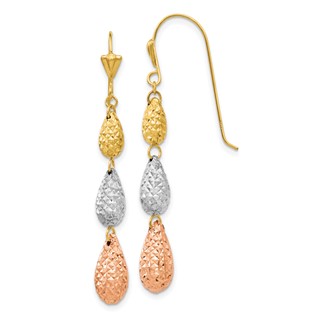 Gold Diamond-cut Teardrop Shepard Hook Earrings