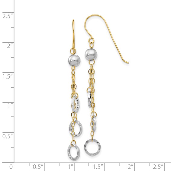 14k Two-tone Circle and Chain Dangle French Hook Earrings
