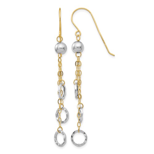 14K Two-tone Circle and Chain Dangle French Hook Earrings