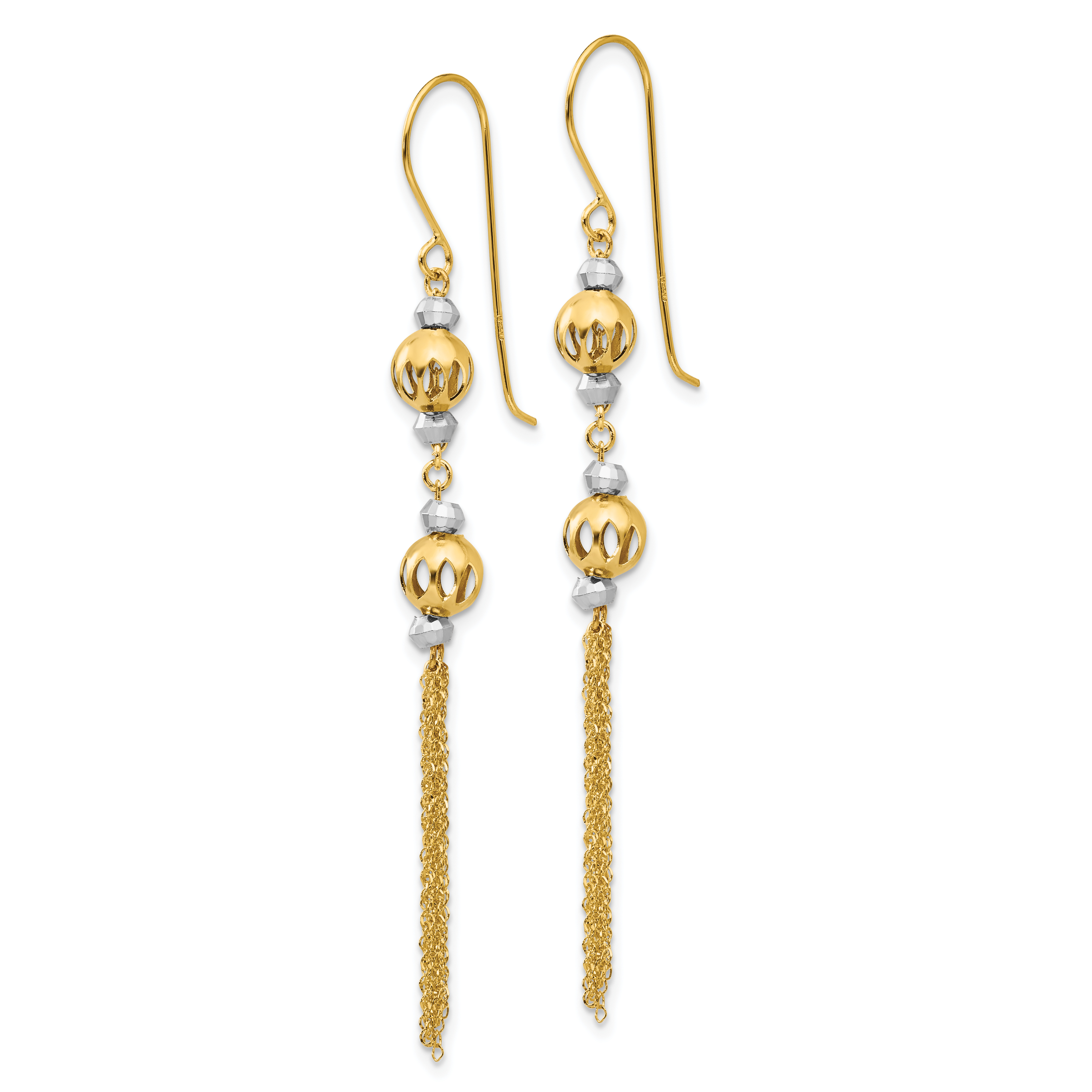 2.1IN x 0.4IN 14k Yellow Gold Bead Chain Shepherd Hook Dangle Earrings