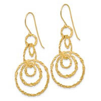 14K Yellow Gold Textured Circles Dangle French Hook Earrings view 2