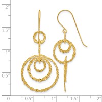 14K Yellow Gold Textured Circles Dangle French Hook Earrings view 4