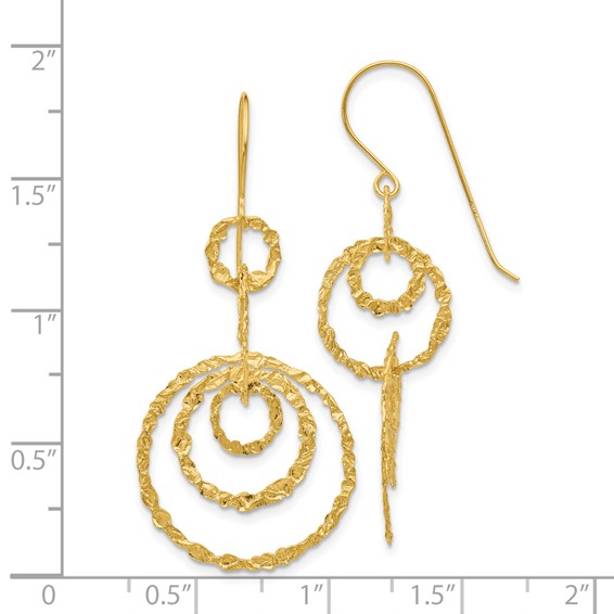 14k Textured Circles Dangle French Hook Earrings