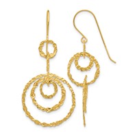 14K Yellow Gold Textured Circles Dangle French Hook Earrings view 1