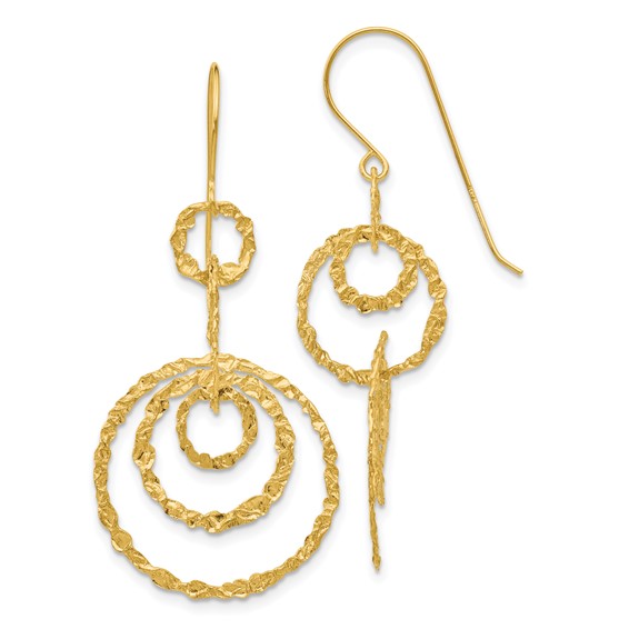 14k Textured Circles Dangle French Hook Earrings