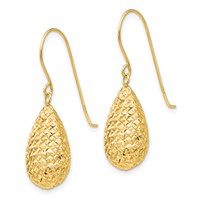 14K Yellow Gold Textured Puffed Teardrop Dangle French Hook Earrings view 2