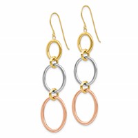 14K Tri-color Triple Graduated Circle Dangle French Hook Earrings view 2