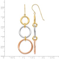 14K Tri-color Triple Graduated Circle Dangle French Hook Earrings view 4