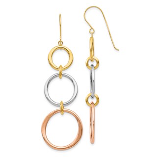 14k Tri-color Triple Graduated Circle Dangle French Hook Earrings