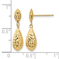 14K Yellow Gold Diamond-cut Puffed Teardrop Dangle Post Earrings view 4