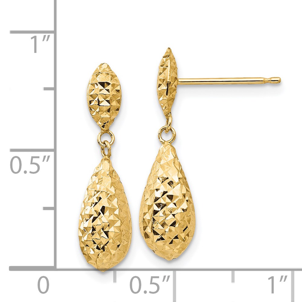 14k 14kt Yellow Gold Diamond-cut Puff Teardrop Dangle Earrings 22mm X ...