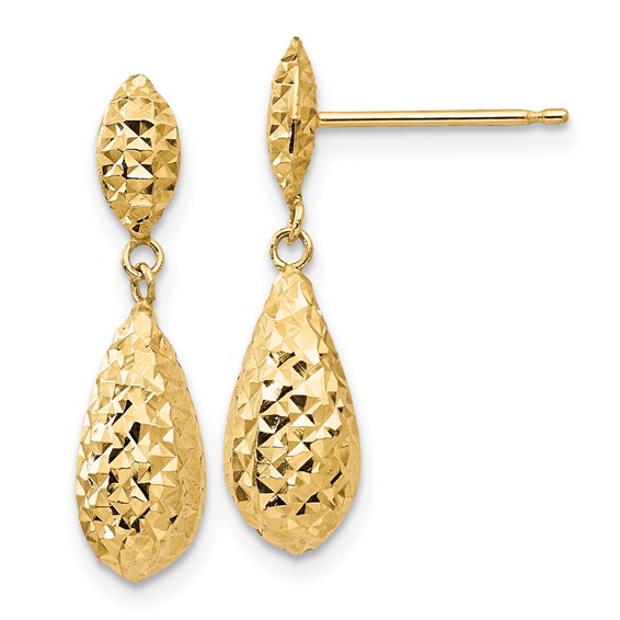 Gold Diamond-cut Teardrop Post Earrings