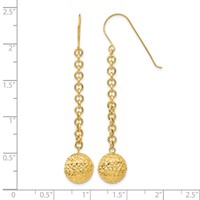 14K Yellow Gold Diamond-cut 10mm Hollow Bead and Chain Dangle French Hook Earrings view 4