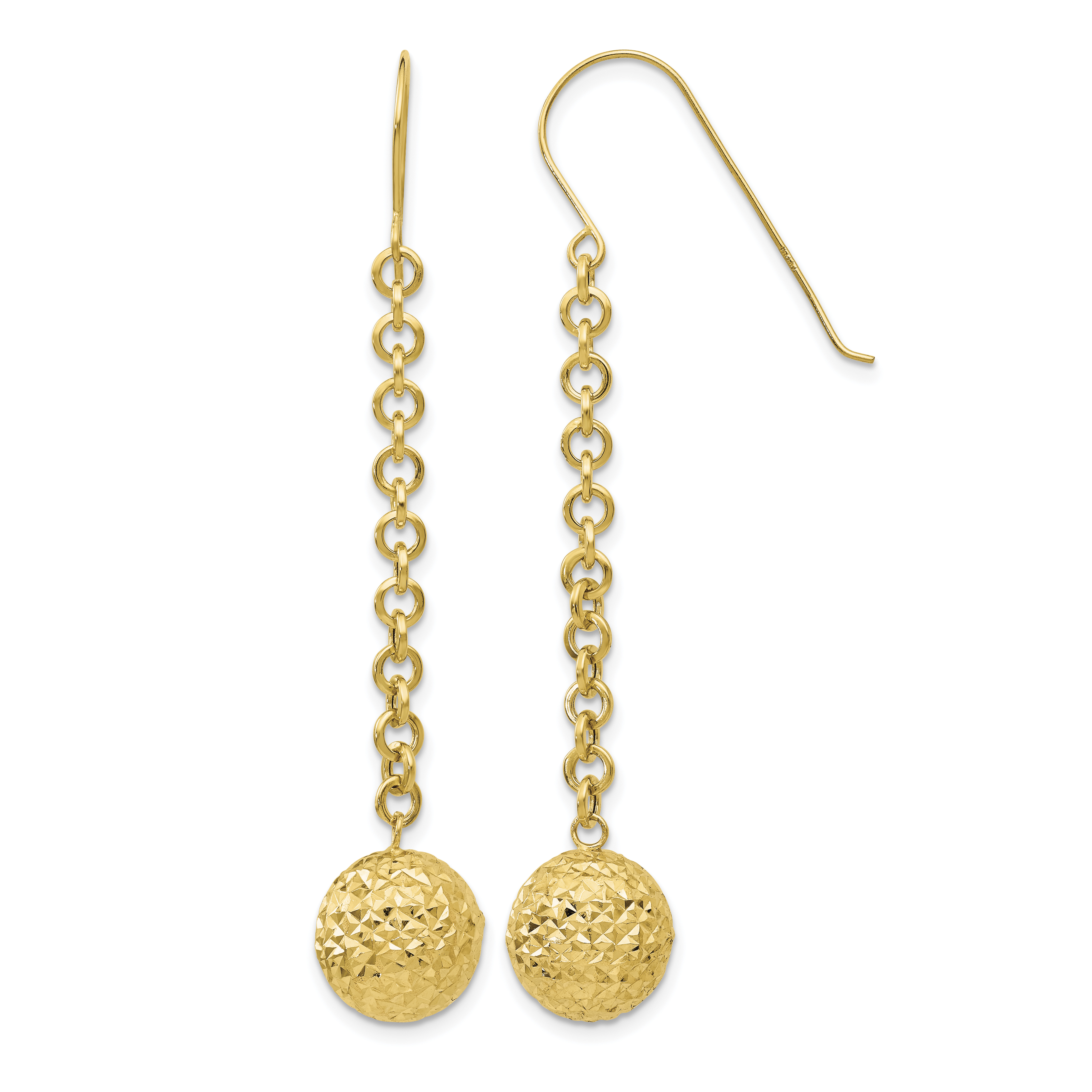 14k Diamond-cut Hollow Bead Dangle Earrings (TL515)