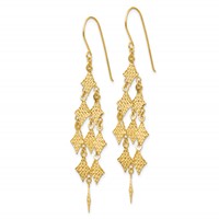 14K Yellow Gold Diamond-cut Chandelier Dangle French Hook Earrings view 2