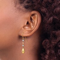 14K Tri-color Diamond-cut Puffed Teardrop Beaded Dangle French Hook Earrings view 3