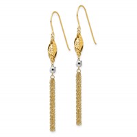14K Two-tone Bead and Chain Tassel Dangle French Hook Earrings view 2