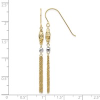 14K Two-tone Bead and Chain Tassel Dangle French Hook Earrings view 4