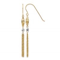 14K Two-tone Bead and Chain Tassel Dangle French Hook Earrings view 1