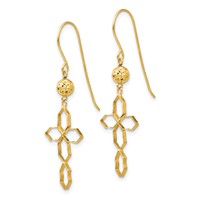 14K Geometric Cross Dangle French Hook Earrings view 2