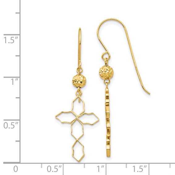 14k Geometric Cross Dangle French Hook Earrings