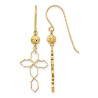 14K Geometric Cross Dangle French Hook Earrings view 1