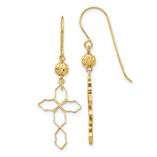 14k Geometric Cross Dangle French Hook Earrings