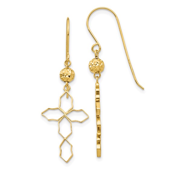 14k Geometric Cross Dangle French Hook Earrings