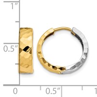 14K Two-tone Textured Hinged Hoop Earrings view 4