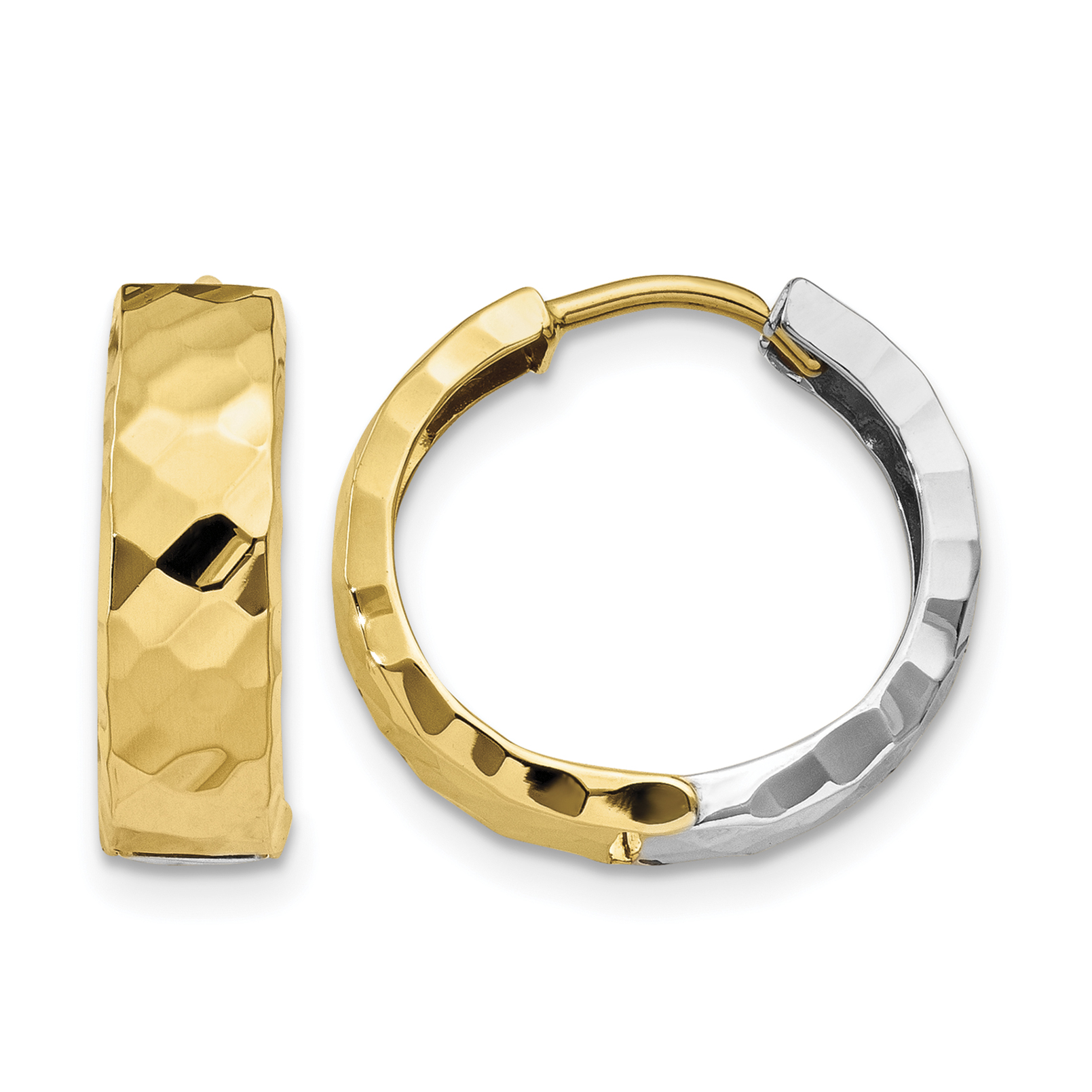 14k Two-tone Textured Hinged Hoop Earrings (TL555)