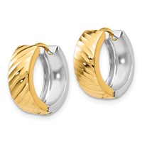 14K Two-tone Textured Hoop Earrings view 2