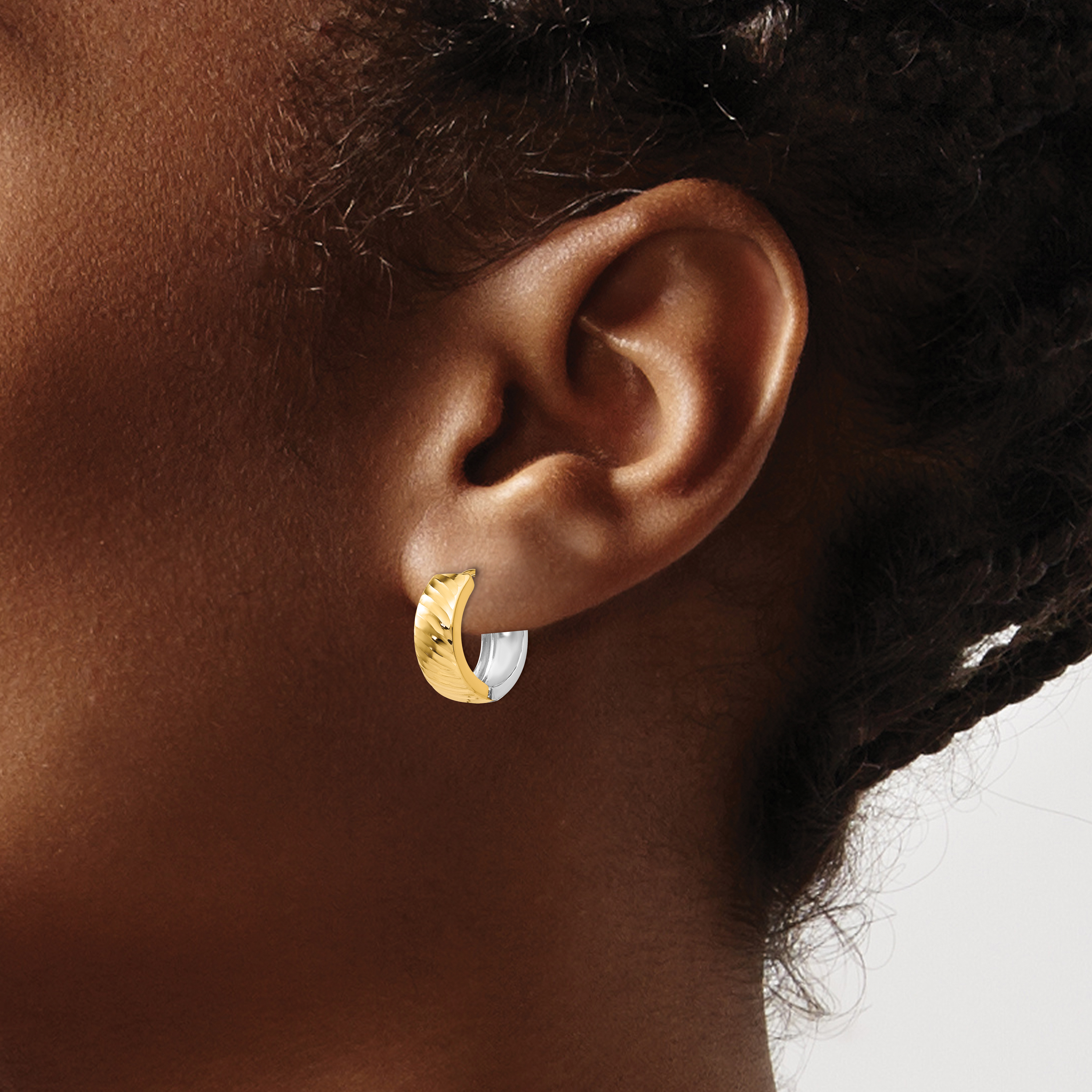 14k Two-tone Textured Hoop Earrings | J.C.'s Jewelry & Repair
