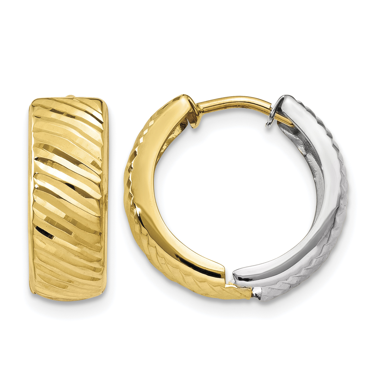14k Two-tone Textured Hoop Earrings (TL556)