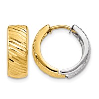 14K Two-tone Textured Hoop Earrings view 1