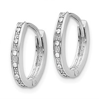 14K White Gold Diamond-cut Oval Hinged Hoop Earrings view 2