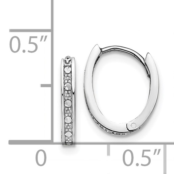 14k White Gold Diamond-cut Oval Hinged Hoop Earrings