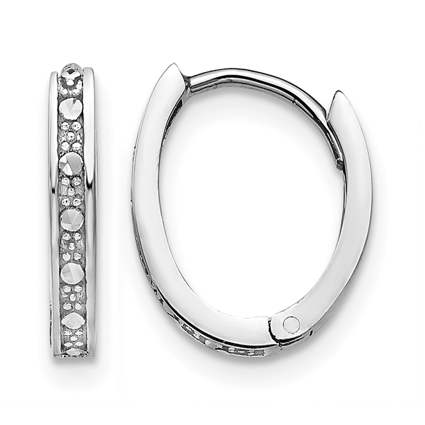 14k White Gold Diamond-cut Oval Hinged Hoop Earrings (TL562)