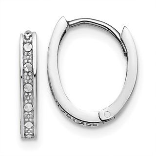 14k White Gold Diamond-cut Oval Hinged Hoop Earrings