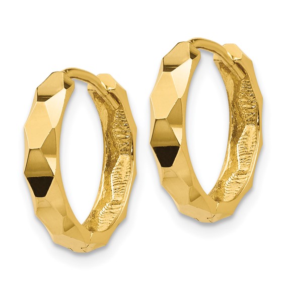 Gold Diamond-cut Circle Hinged Hoop Earrings