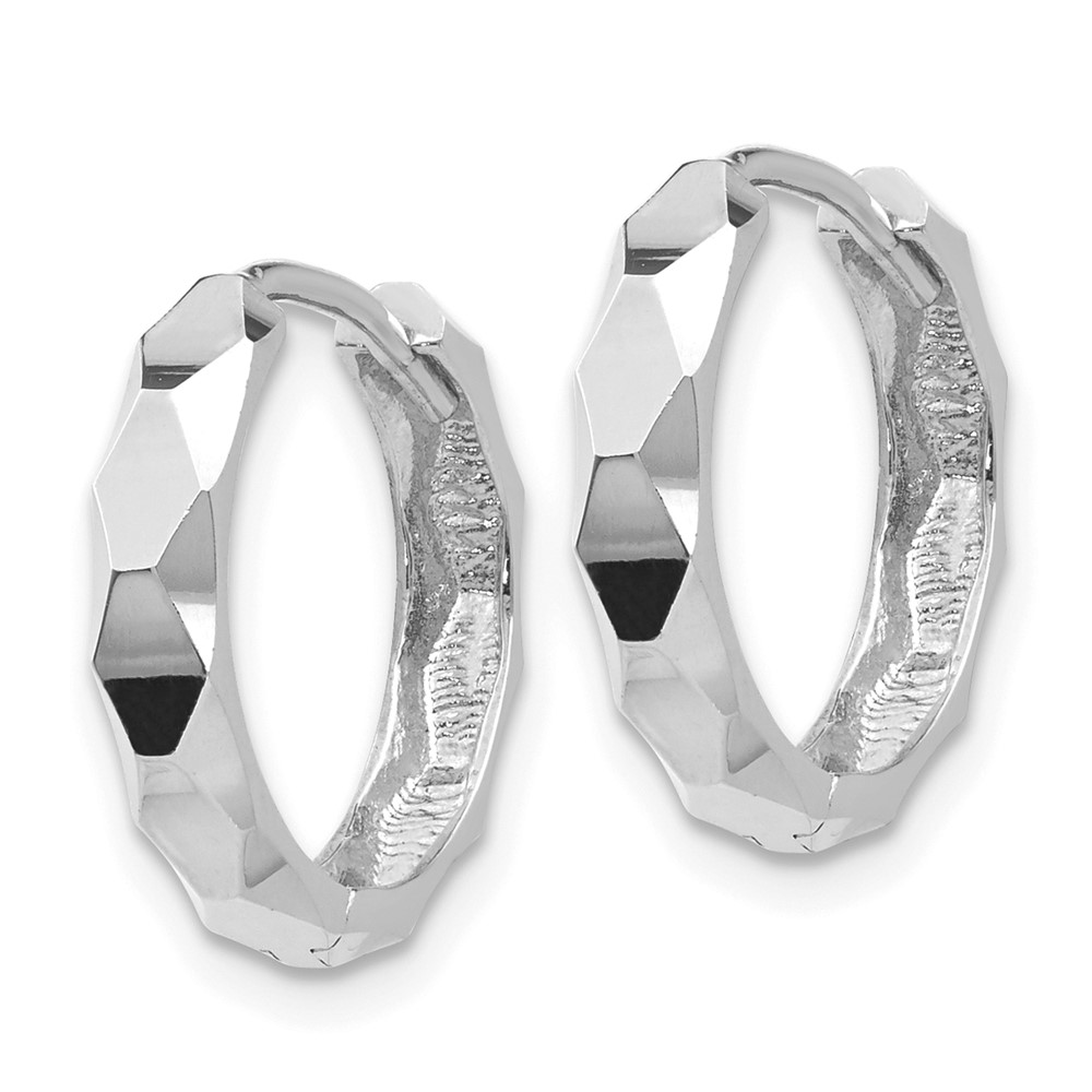 14k White Gold Diamond-cut Hoop Earrings (TL569)