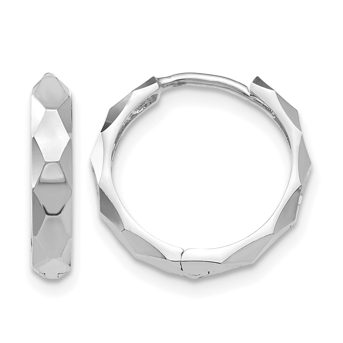 14k White Gold Diamond-cut Hoop Earrings (TL569)