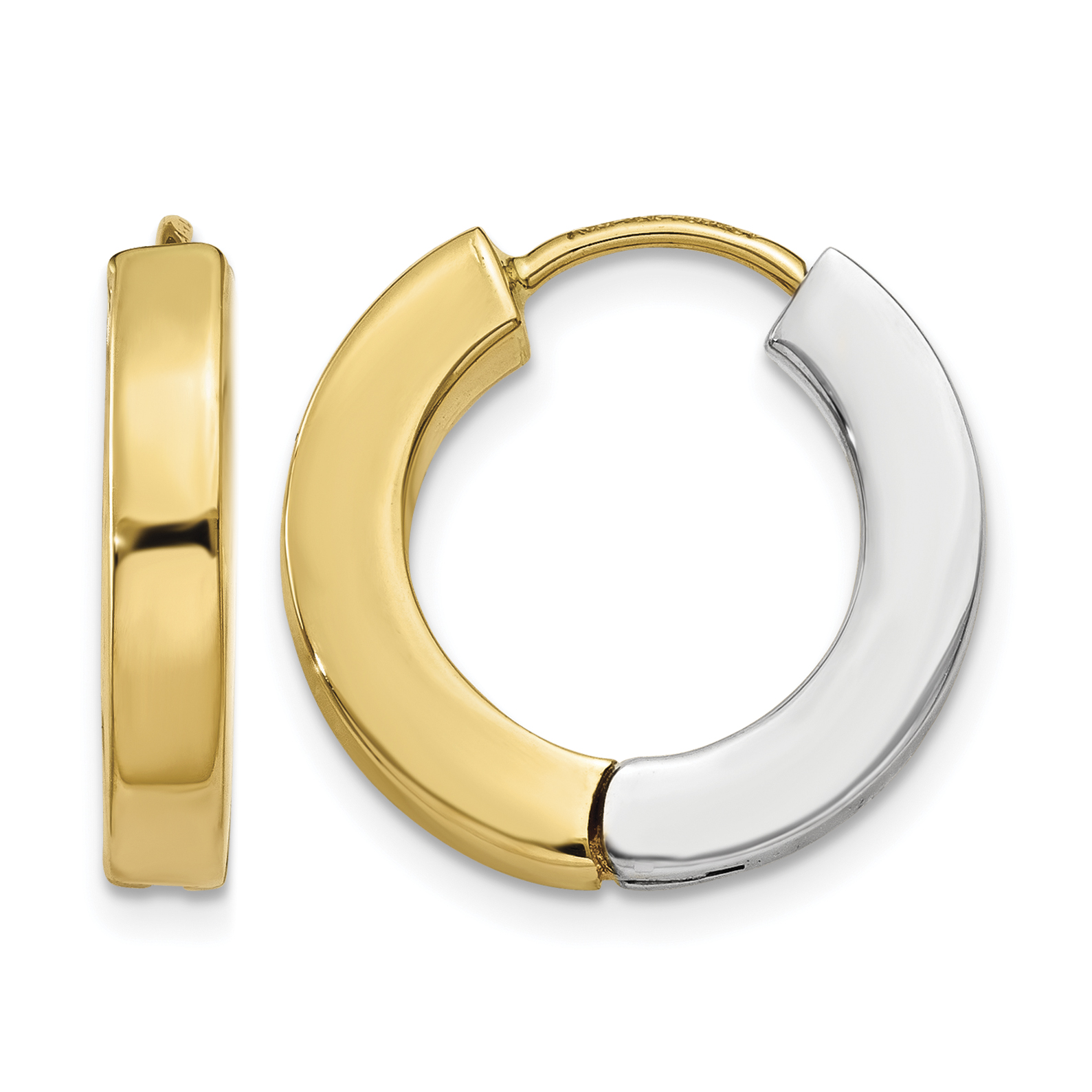 14k Two-tone Gold Polished Hollow Hinged Hoop Earrings (TL571)